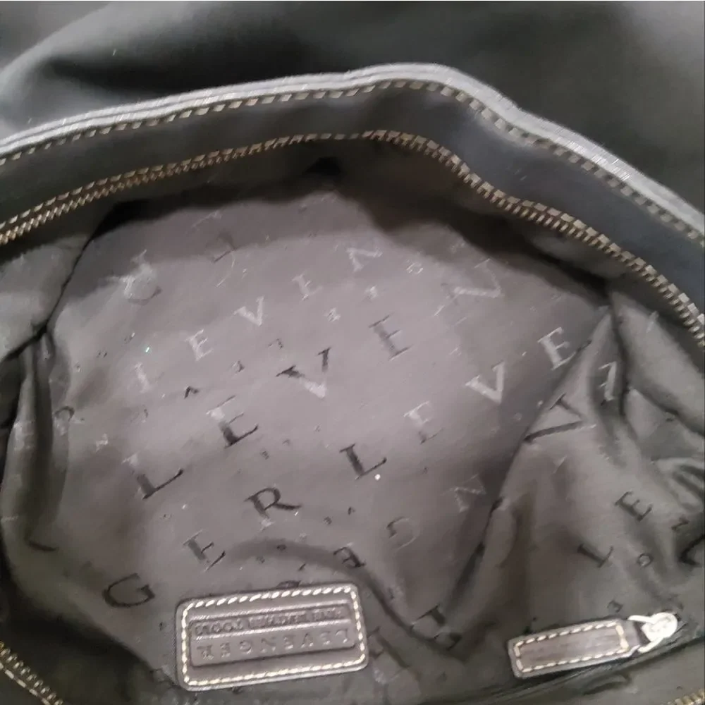 Levenger Black Canvas Leather Large Laptop Crossbody Bag